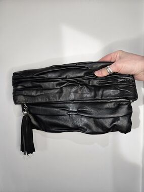Black Fold-Over Clutch with Tassel